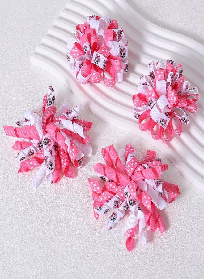 KCHIES Soccer Korker Cheer Bows Hair Clips Girls 4pc Cute Pink & White Football Sport Curly Corker Ribbon Alligator Barrettes Game Day Accessories Soccer Moms Kids Player Birthday Gift - Image 2